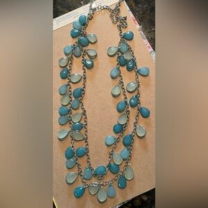 Turquoise Blue/Silver Cascading Necklace, hardly worn, adjustable approx 18”
